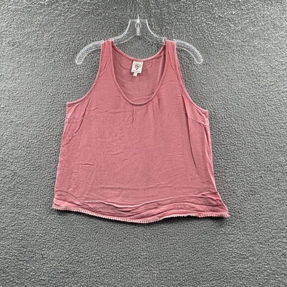 Self Esteem Womens Tank Top 1X Pink Sleeveless Crinkle Crochet Pullover‎ Shirt - Picture 1 of 10